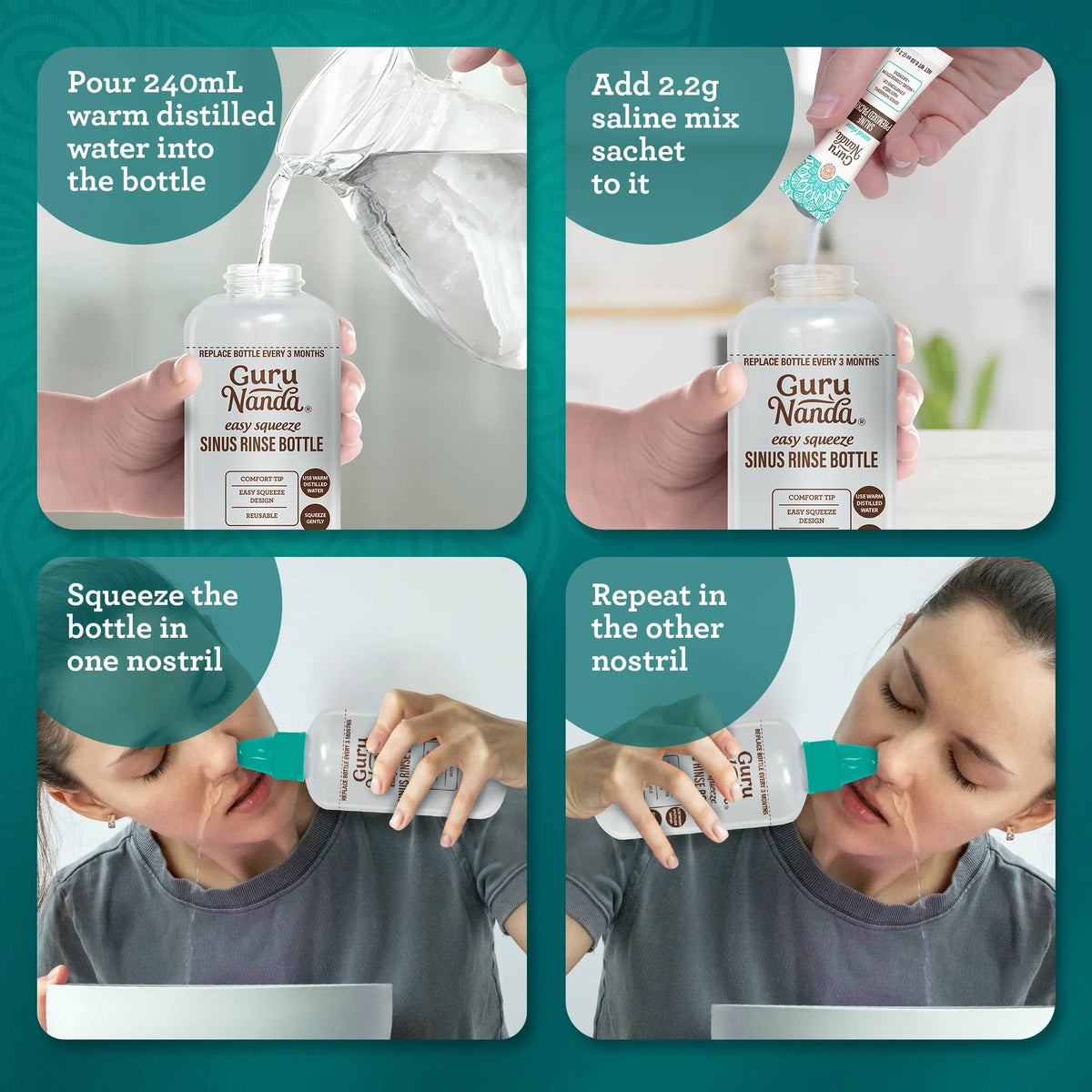 Sinus Rinse Bottle + 16 Saline Premixed Packets
