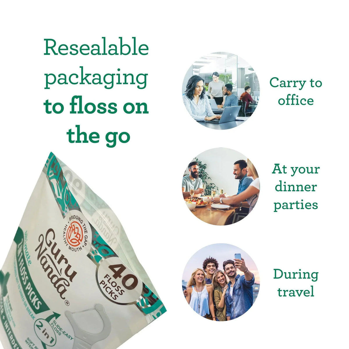 2-in-1 Dental Floss Picks (40-Count) - GuruNanda 