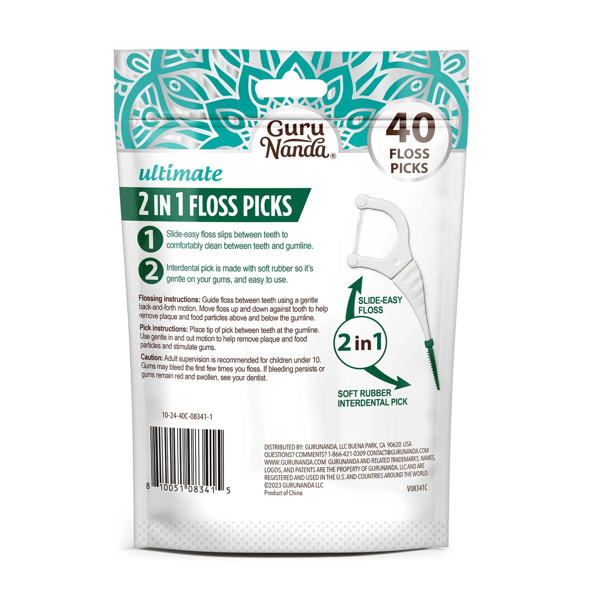 2-in-1 Dental Floss Picks (40-Count) - GuruNanda 