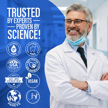 GuruNanda Healthy Gums Anti-Gingivitis Oral Rinse, trusted by experts and proven by science, alcohol-free, fluoride-free, vegan, and made in the USA.