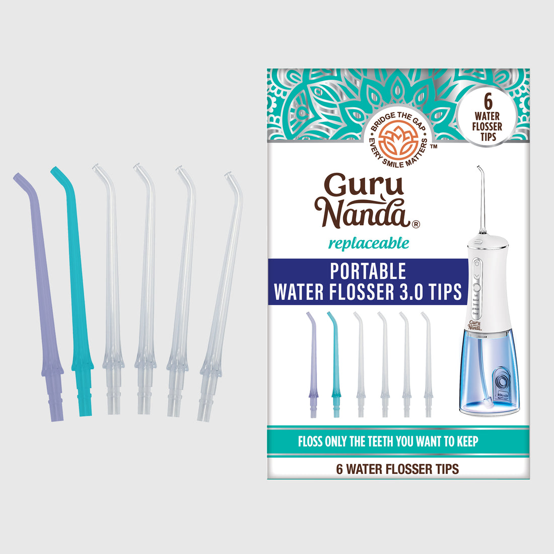 Replacement Flosser Tips (6 Pack) - Compatible with Water Flosser 2.0 &amp; 3.0 (with UV Mode)