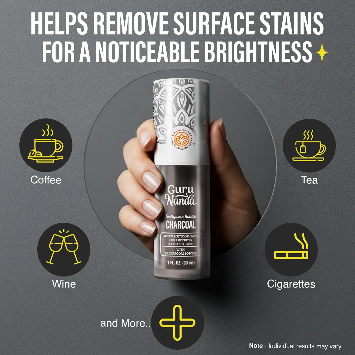 Charcoal Toothpaste Booster with 5% Charcoal Powder – 1 fl oz
