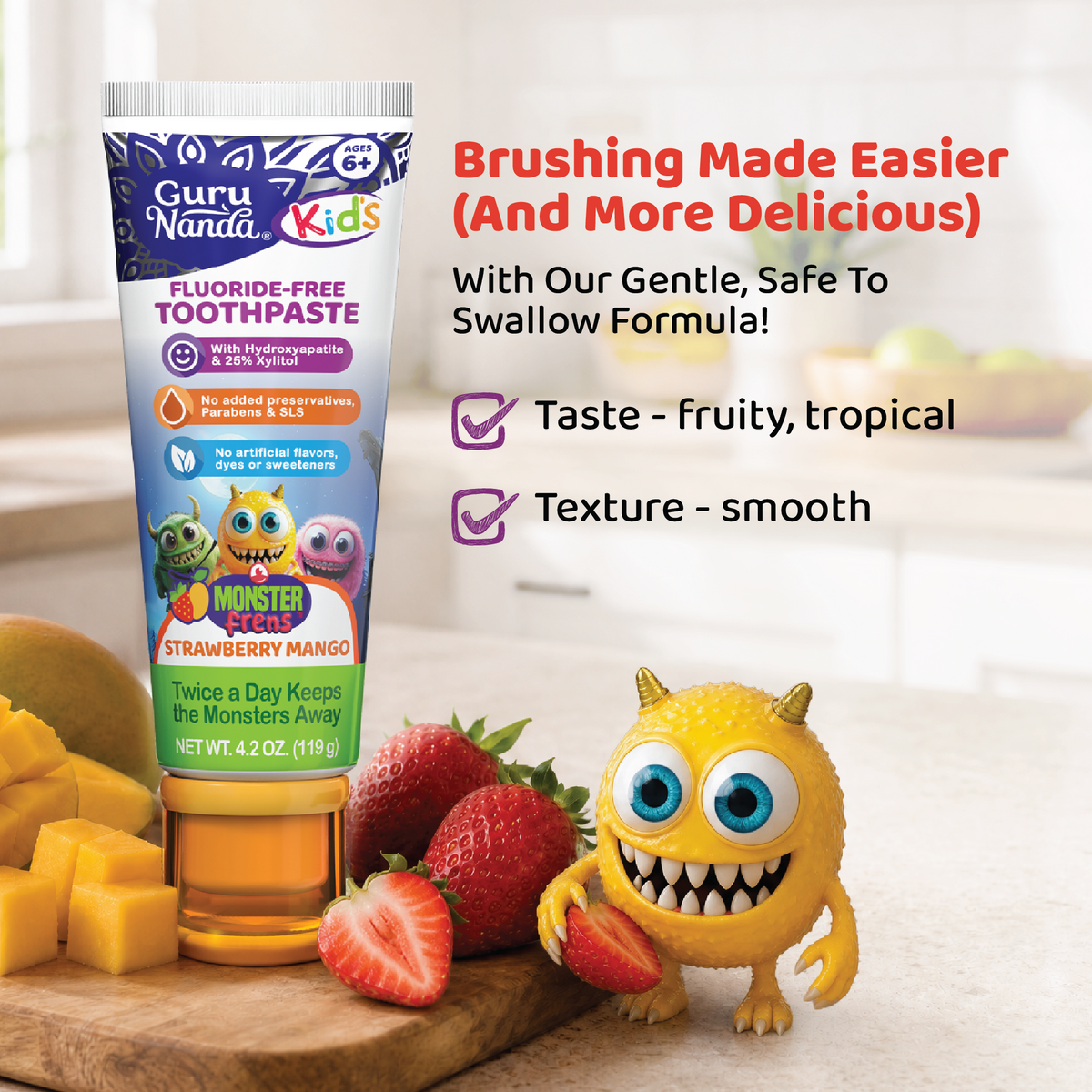 Kids Toothpaste with Xylitol &amp; Hydroxyapatite, Strawberry Mango – 4.2 oz – 3 Pack