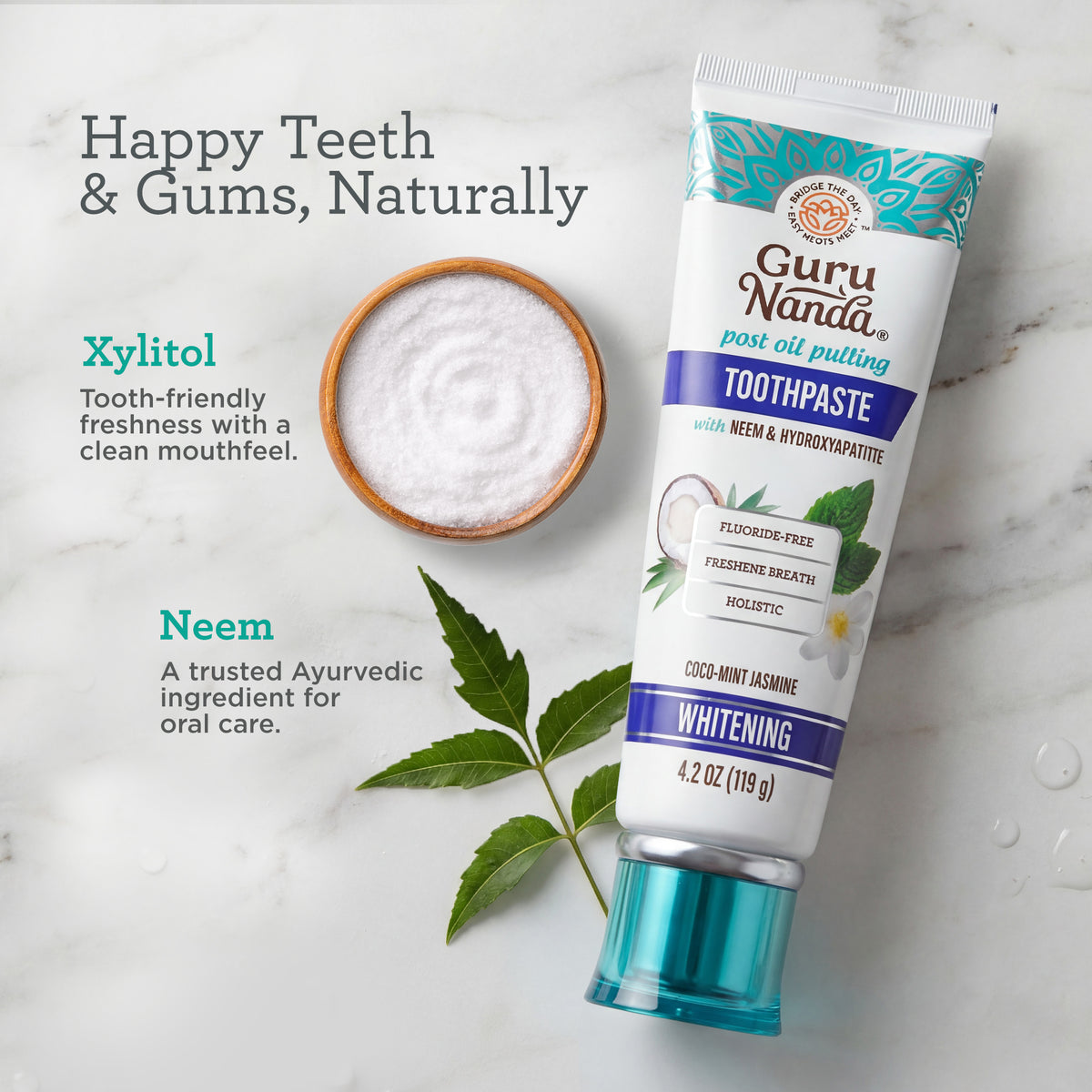 Hydroxyapatite &amp; Neem Whitening Toothpaste, Fluoride Free – 4.2 oz