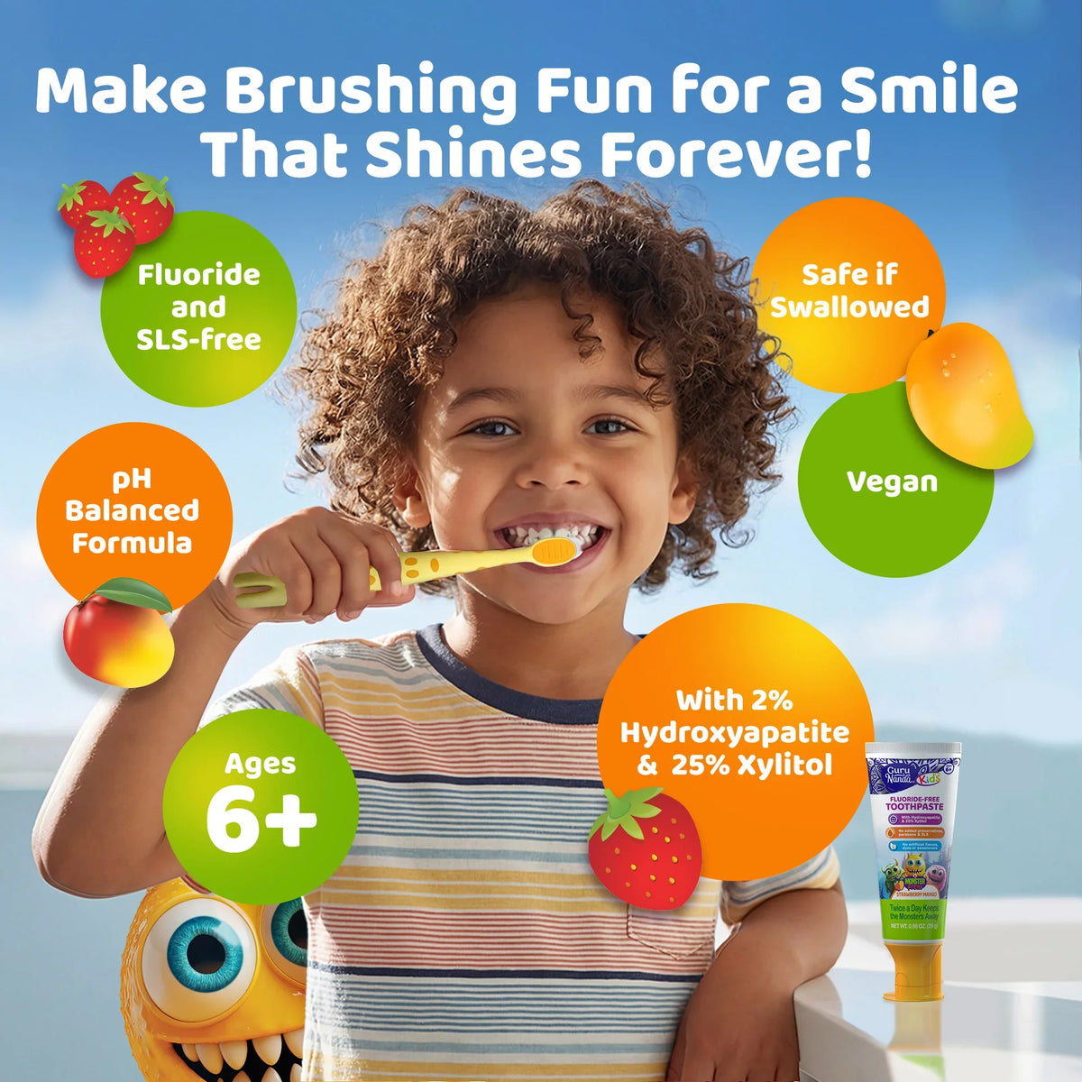 Pasta dental infantil con xilitol e hidroxiapatita, fresa mango – 27,7 g
