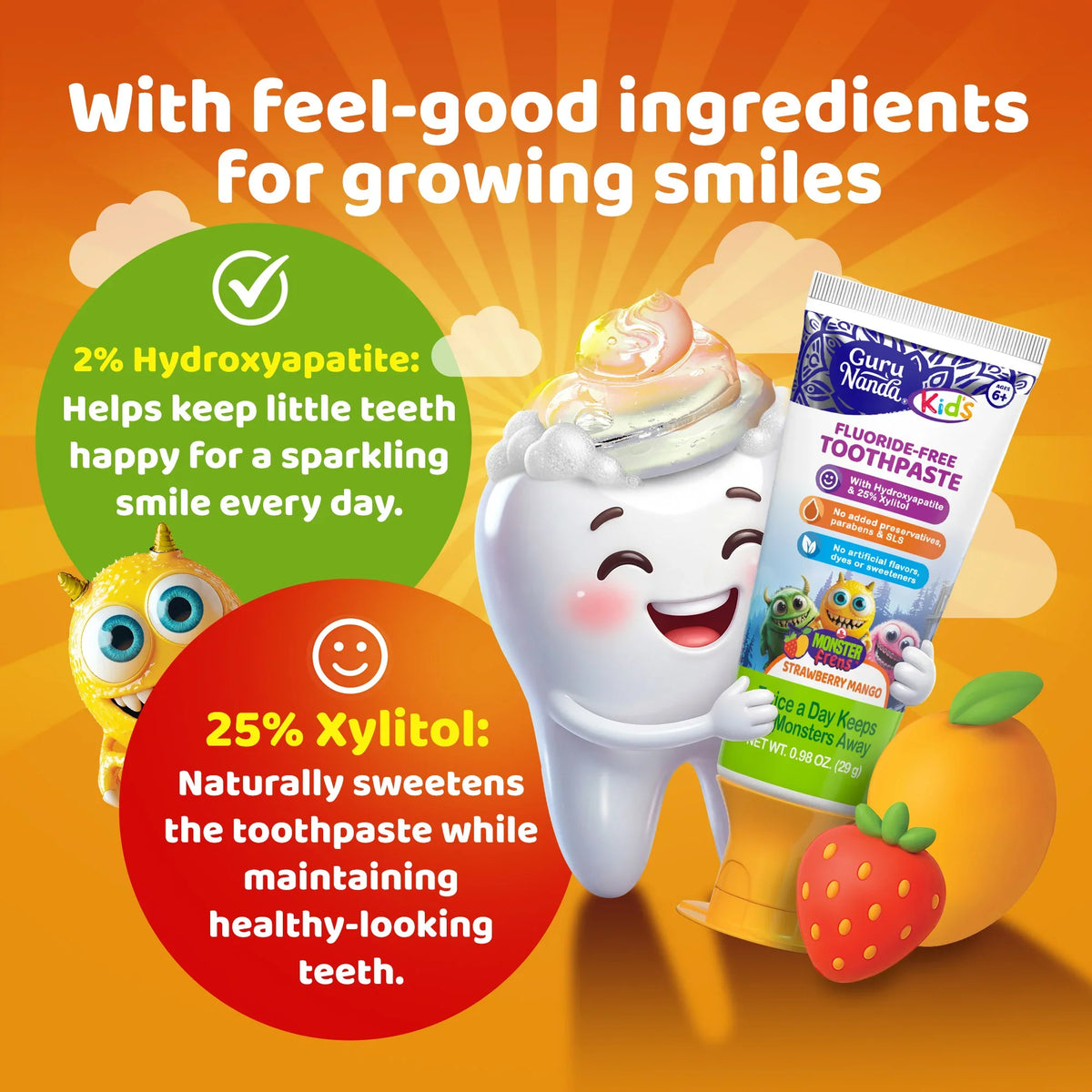 Pasta dental infantil con xilitol e hidroxiapatita, fresa mango – 27,7 g