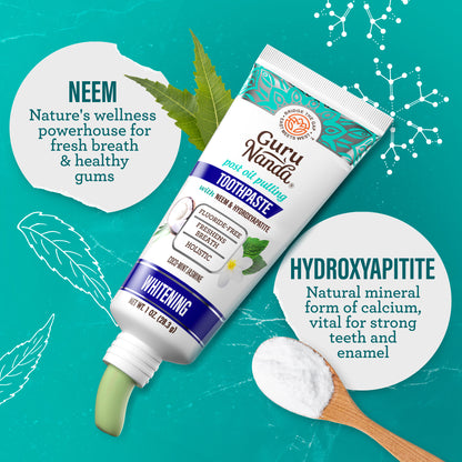 GuruNanda Hydroxyapatite &amp; Neem Whitening Toothpaste with neem for fresh breath and healthy gums, and hydroxyapatite for strong teeth and enamel