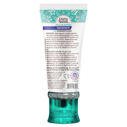 GuruNanda Hydroxyapatite &amp; Neem Whitening Toothpaste tube back panel with full ingredients list and directions for use