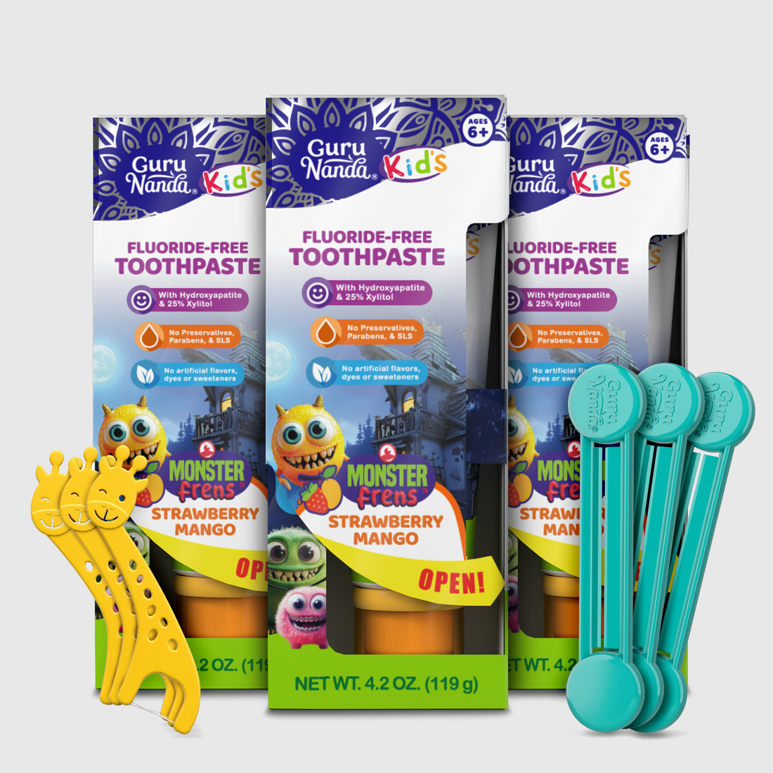 Kids Toothpaste with Xylitol &amp; Hydroxyapatite, Strawberry Mango – 4.2 oz – 3 Pack