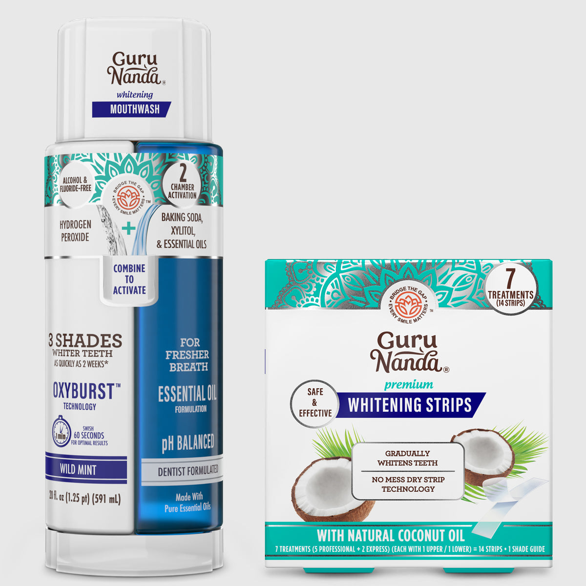 Whitening Wonder - Bandes blanchissantes 7 jours + bain de bouche Oxyburst à double barillet