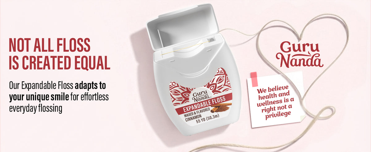 GuruNanda Cinnamon Expandable Floss, 55 yards — our expandable floss adapts to your unique smile for effortless everyday flossing.