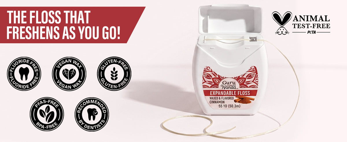 The floss that freshens as you go — fluoride-free, vegan wax, gluten-free, PFAS-free, BPA-free, recommended by dentists, and animal test-free (PETA).