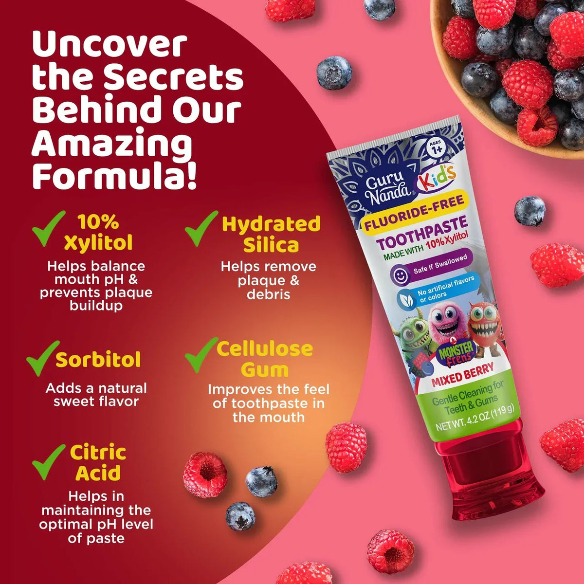 Fluoride-Free Toddler Toothpaste with 10% Xylitol - Mixed Berry Flavor - 4.2 oz