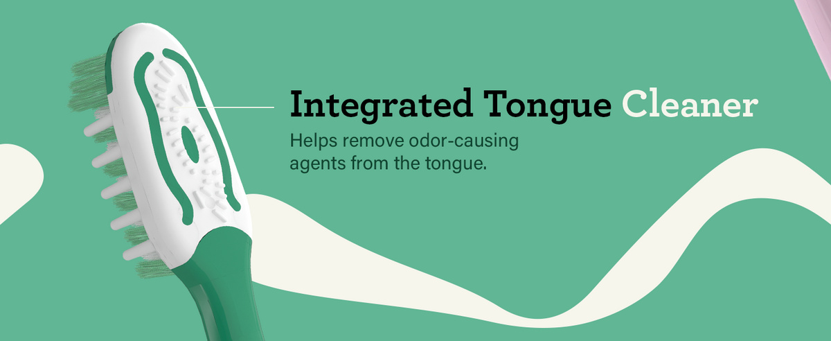 Integrated tongue cleaner helps remove odor-causing agents from the tongue