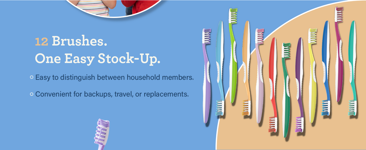 12 brushes, one easy stock-up — color-coded to distinguish between household members and convenient for backups, travel, or replacements